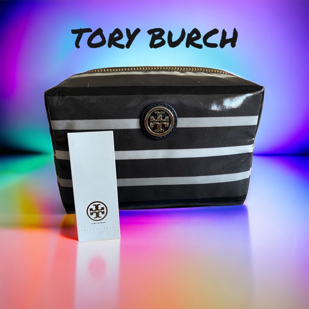 TORY BURCH NEW TAGS MAKEUP COSMETIC BAG BRIGITTE CLASSIC STRIPE Mothers Day gift